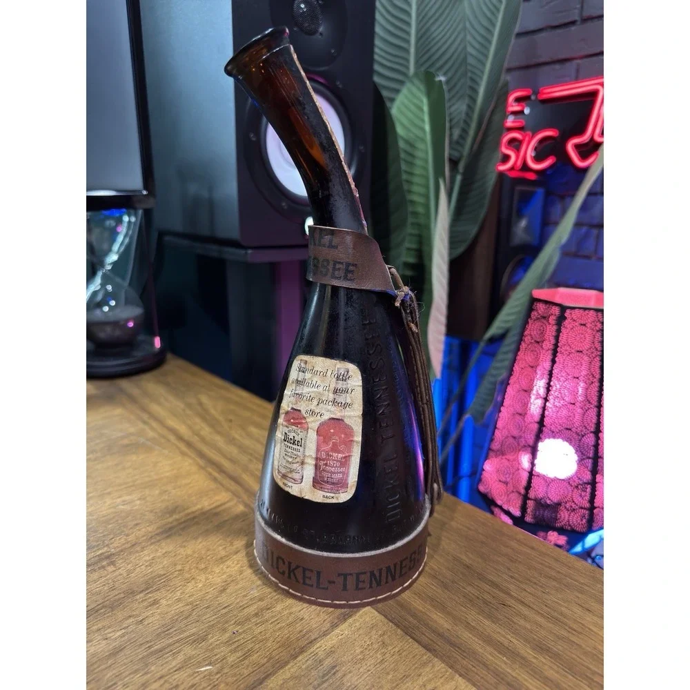 Vintage George Dickel Tennessee‎ Whiskey Souvenir Bottle W Leather Harness 1964